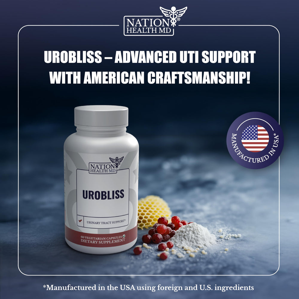NATION HEALTH MD UroBliss label featuring propolis and vitamin D3 for immune support