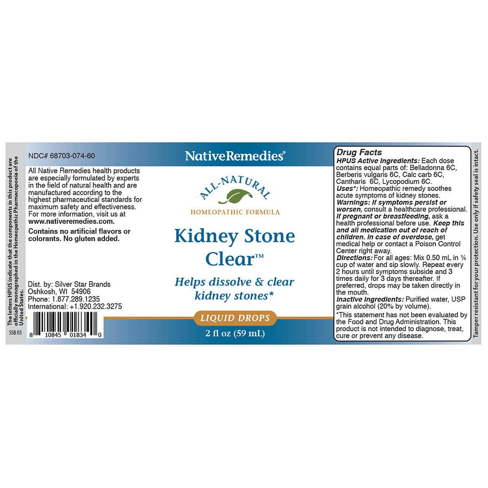 Native Remedies Kidney Stone Clear packaging on shelf communicates quality manufacturing.