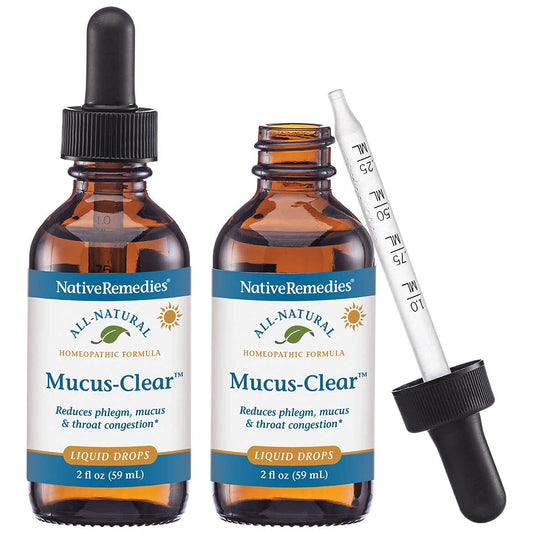 Native Remedies Mucus-Clear bottle-front for temporary mucus relief.