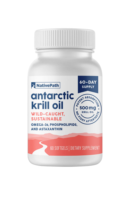 NativePath Antarctic Krill Oil softgels bottle shown for daily omega-3 support