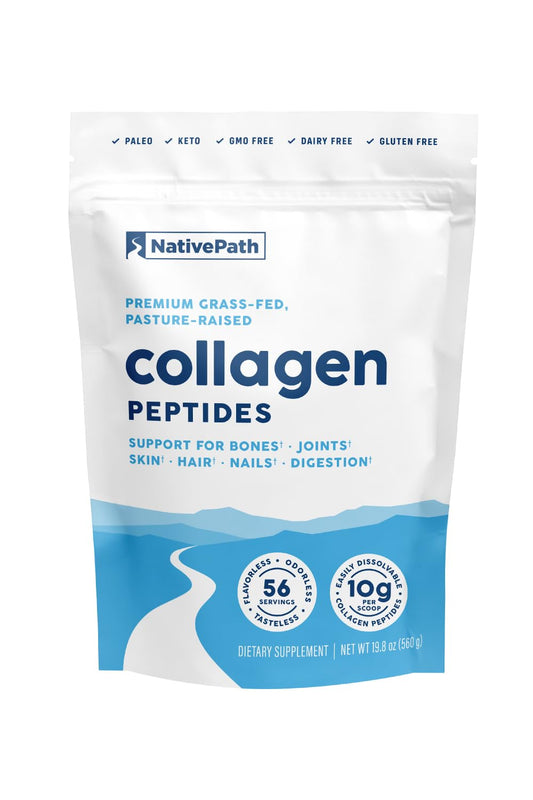 NativePath collagen powder jar showcases high-purity hydrolyzed collagen for skin and nails.