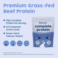 NativePath Complete Beef Protein Vanilla shake in glass shows easy mixability.