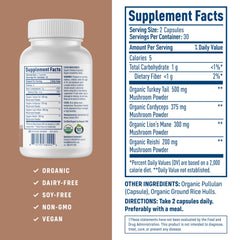 NativePath Mushroom Complex bottle label highlighting organic, non-GMO ingredients for clean supplementation.