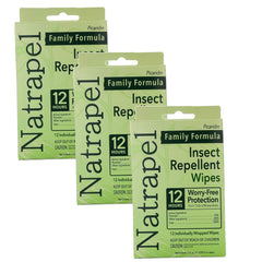 Natrapel tick and insect wipes 3-pack on display for family protection.