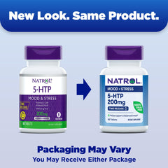 Natrol 5-HTP bottle front label highlights a 60-count supply for daily use
