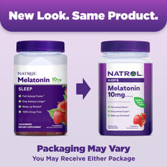 Closeup of Natrol melatonin 10 mg strawberry gummies highlighting chewy texture