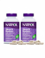 Natrol Sleep & Restore capsules bottle front showing drug-free sleep support