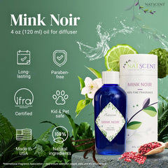 Natscent Mink Noir bottle close-up, vanilla notes for warm evenings
