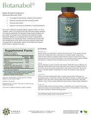 Natura Health Botanabol ecdysteroids label emphasizes Rhaponticum standardization for performance support.
