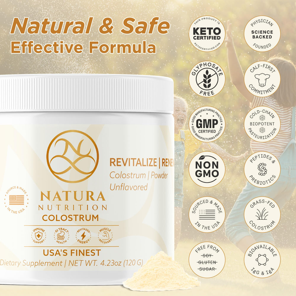 Natura Nutrition IgG 25 percent powder label communicates potency