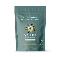 Natura Whey Pro Advantage bottle close-up for muscle support and recovery