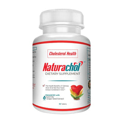Naturachol red yeast rice bottle highlighting key ingredients for cholesterol support.