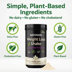 Naturade vegan gluten-free vanilla shake in cup for dairy-free nutrition.