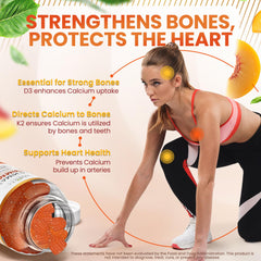 Natural BioScience sugar-free vitamin D3 K2 gummies bottle pour illustrates convenient daily intake.