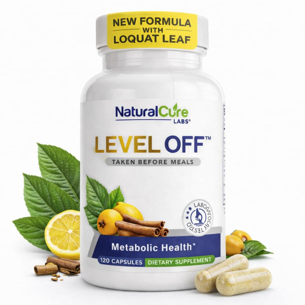 Natural Cure Labs Level Off bottle front for gluten-free glucose support.