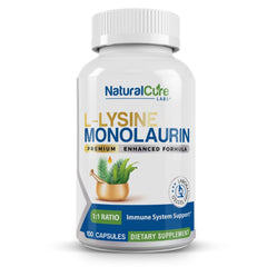 Natural Cure Labs L-Lysine with Monolaurin bottle for daily support