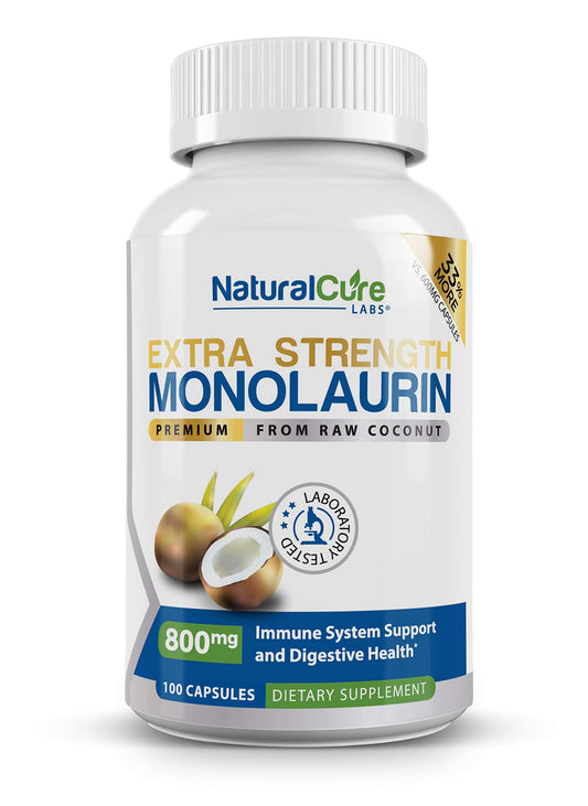 Natural Cure Labs Monolaurin 800mg bottle promotes potential immune support.
