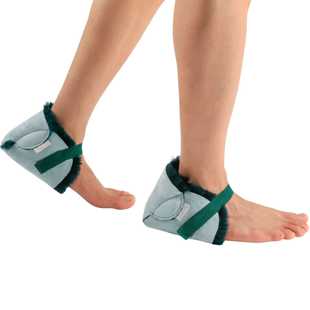 Natural Design Architecture Lifestyle N sheepskin heel protectors emerald closeup showing plush cushion