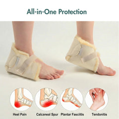 Natural Design heel protectors closeup wool highlights dense sheepskin for comfort.