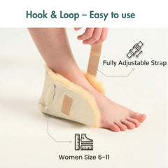 Natural Design heel protectors strap adjustment shows secure fit and adjustable coverage.