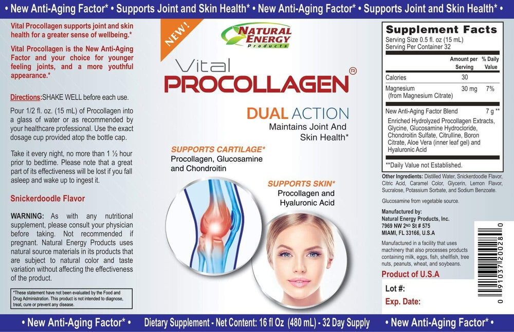 Natural Energy Vital Procollagen being poured into a glass for easy intake.
