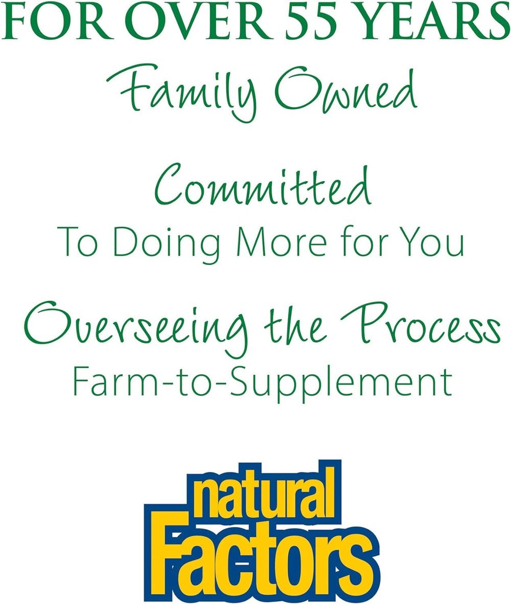 Third-party certifications and brand commitment by Natural Factors for quality.
