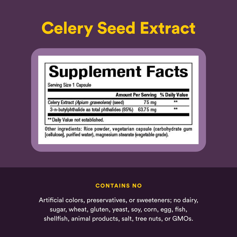 Natural Factors Celery Seed bottle with water, ideal for daily supplement routine.