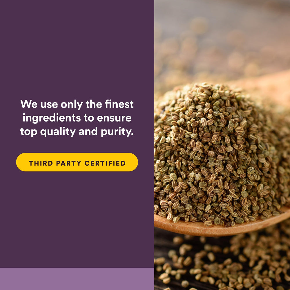 Natural Factors Celery Seed packaging front showcases vegan and non-GMO formula.