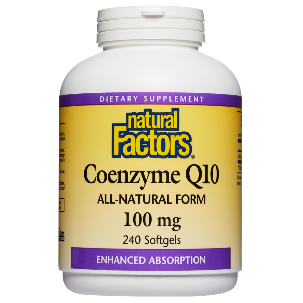 Natural Factors Coenzyme Q10 bottle for easy daily dosing and routine support
