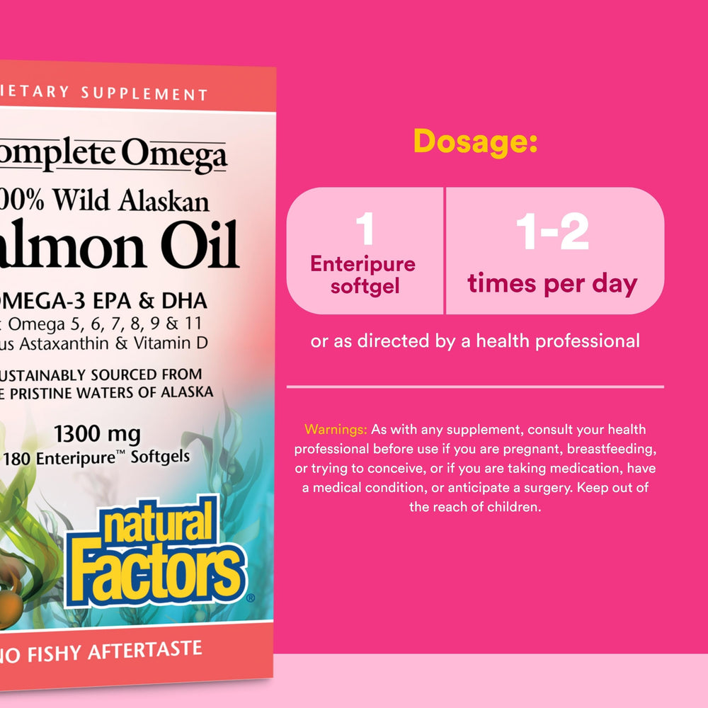 Natural Factors Complete Omega softgels on a clean surface for daily heart and brain care