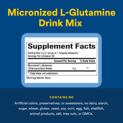 Natural Factors L-Glutamine label close-up showing 5,000 mg per serving