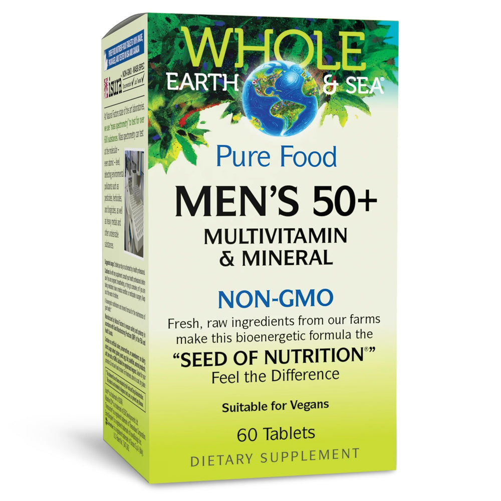 Natural Factors Men's 50+ multivitamin bottle front showing label for daily support