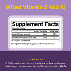 Natural Factors Mixed Vitamin E 400 IU label detail confirms organic, non-GMO origins