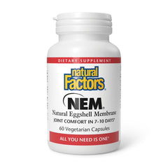 Natural Factors NEM bottle close-up showing joint support capsules