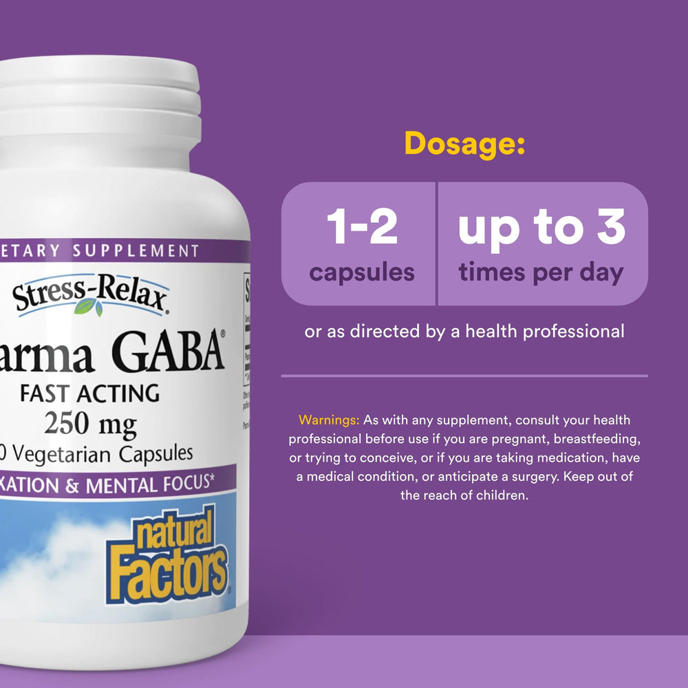 Natural Factors Pharma GABA label highlighting clean formula and allergen-free features