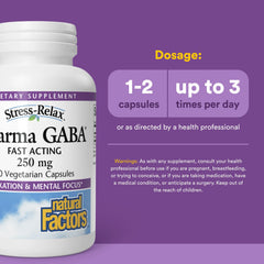 Natural Factors Pharma GABA label highlighting clean formula and allergen-free features