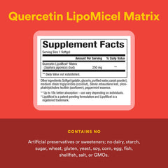 Natural Factors quercetin bottle label highlighting purity and ingredients.