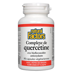 Sealed Natural Factors Quercetin Complex bottle resting on a clean surface.