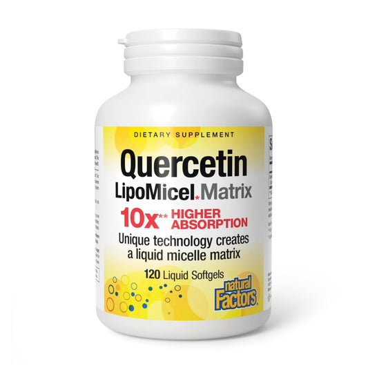 Natural Factors Quercetin Lipomicel bottle highlights immune and capillary support