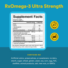 Purity testing badge and certifications displayed for RxOmega-3 safety.