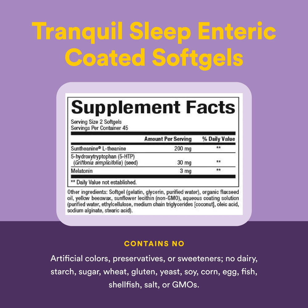 Natural Factors Stress-Relax Tranquil Sleep label closeup, showing Suntheanine and melatonin details.