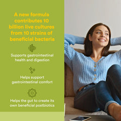 Natural Factors synbiotic 10B bottle label highlights organic ingredients and non-GMO integrity.