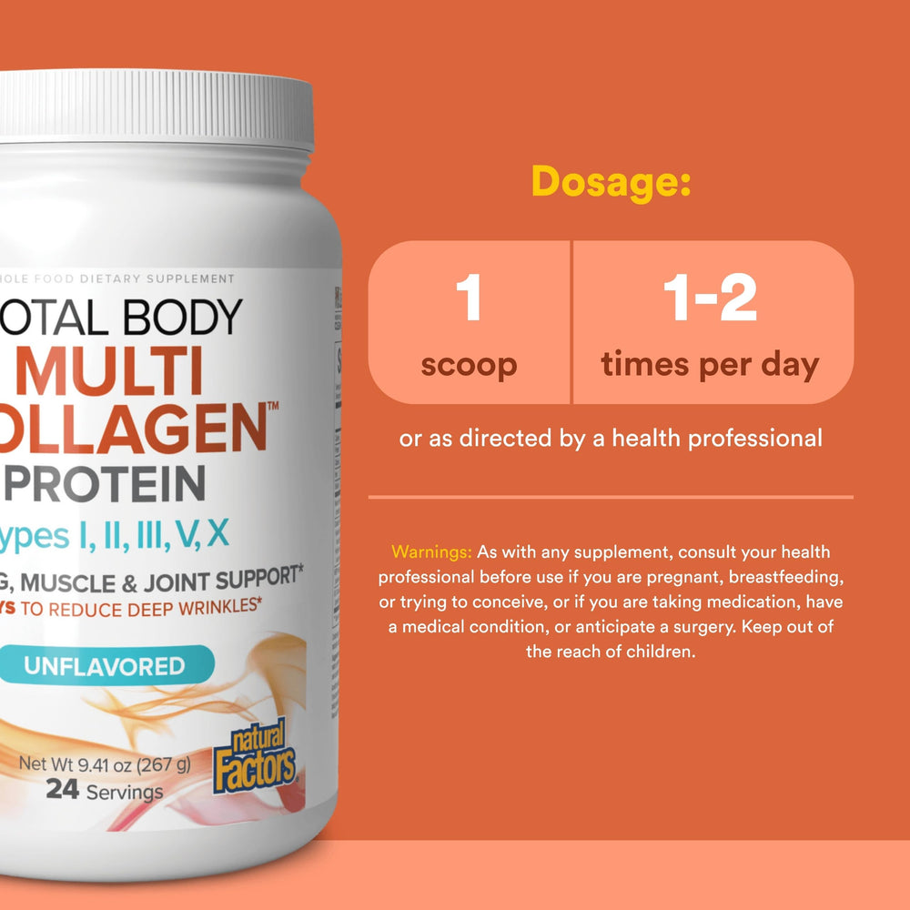 Natural Factors Total Body Multi Collagen in a glass shows a ready-to-drink collagen sip