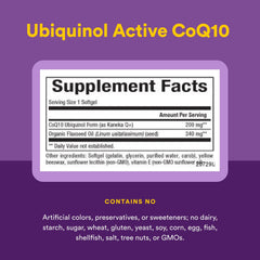 Natural Factors Ubiquinol 200 mg softgel label front for trust and purity.