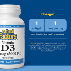 Natural Factors Vitamin D3 5000 IU bottle on table demonstrates immune support potential.