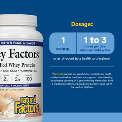 Natural Factors Whey Factors packaging front emphasizes high-protein, low-carb nutrition