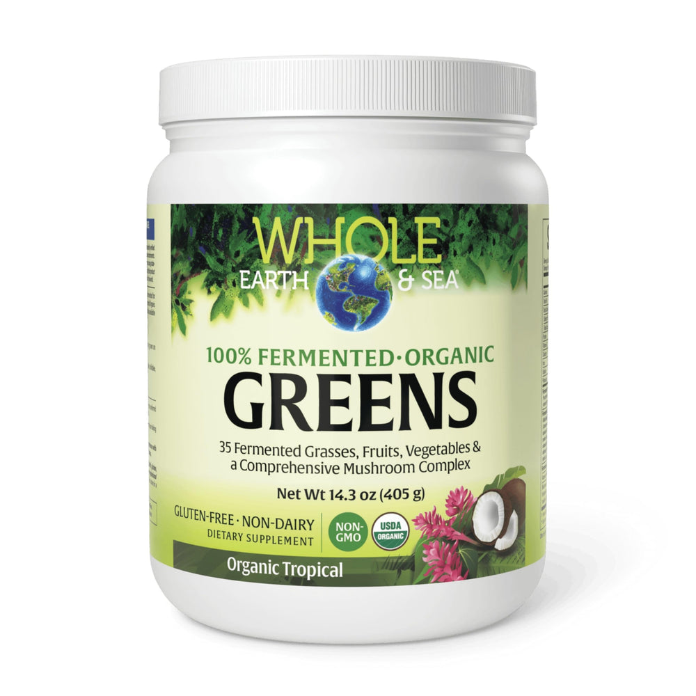 Natural Factors Whole Earth & Sea tropical greens powder in bottle for daily greens intake