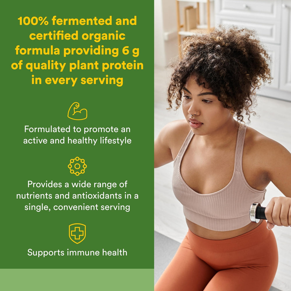 Natural Factors Whole Earth & Sea greens scoop shown with powder for quick, smooth shakes