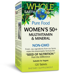 Natural Factors Whole Earth & Sea 50+ multivitamin bottle supports daily bone and brain wellness.