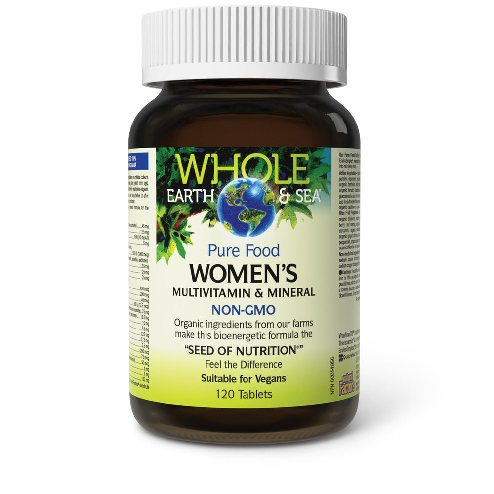Natural Factors Whole Earth & Sea packaging inside emphasizes whole-food nutrient blend